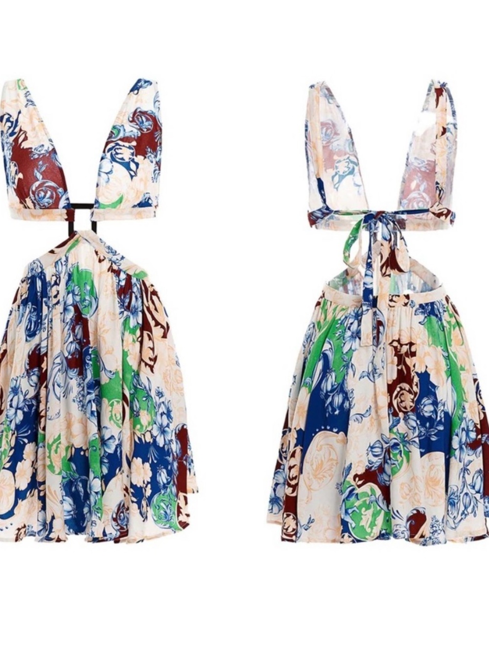 Agua Bendita Gillian Cardumen Mini Dress Cream Blue Boho Floral Cutout Size m - Picture 3 of 15
